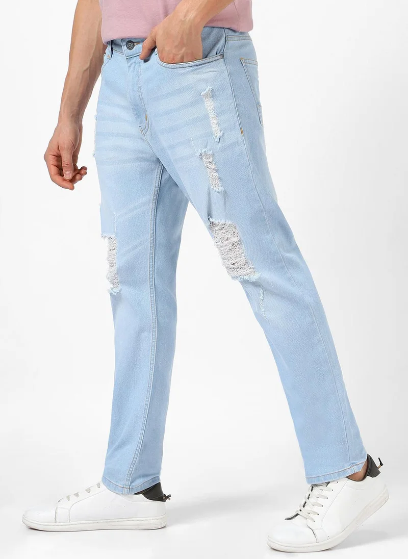 Urbano Fashion  Urbano Fashion Men's Ice Blue Slim Fit Heavy Distressed/Torn Jeans for Men | Best Price UAE